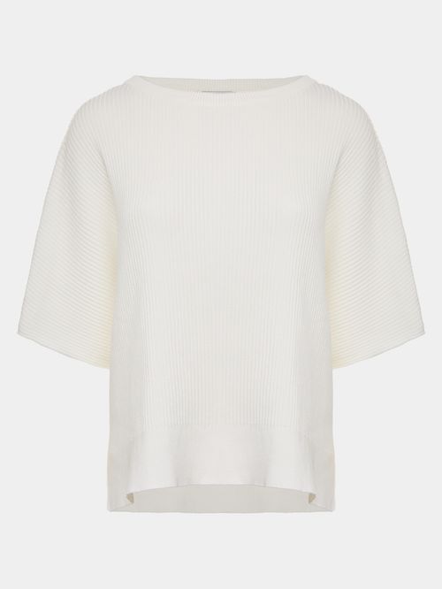 Off White Ribbed Wide Blouse