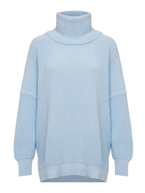 Maxi Pull Liso Gola Avulsa Azul Celeste