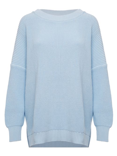 Maxi Pull Liso Gola Avulsa Azul Celeste