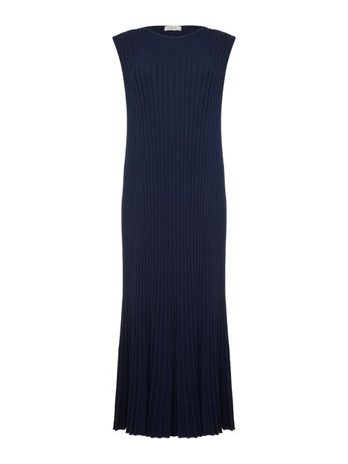 Midnight Blue Pleated Midi Dress