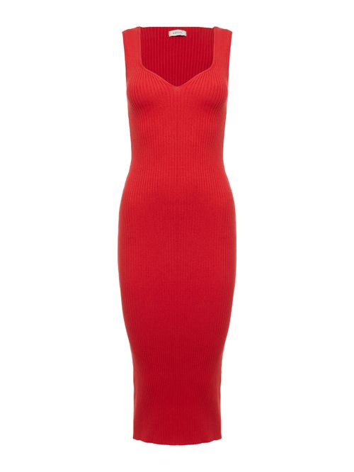 Vestido Canelado Decote Princesa Vermelho