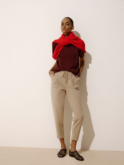Knit Trousers with Italian Hem Beige