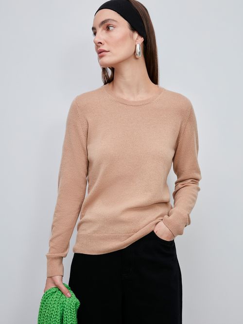 Basic 100% Cashmere Round Neck Camel