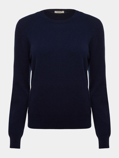 Basic 100% Cashmere Round Neck Navy
