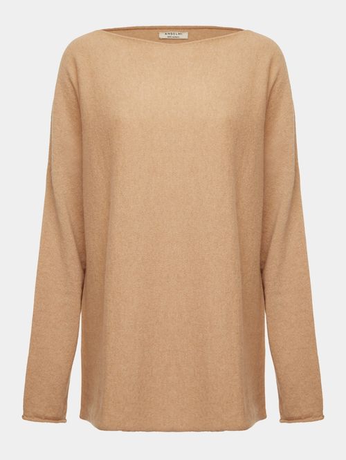 Suéter 100% Cashmere Gola Canoa Camelo
