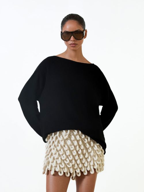 Suéter 100% Cashmere Gola Canoa Preto