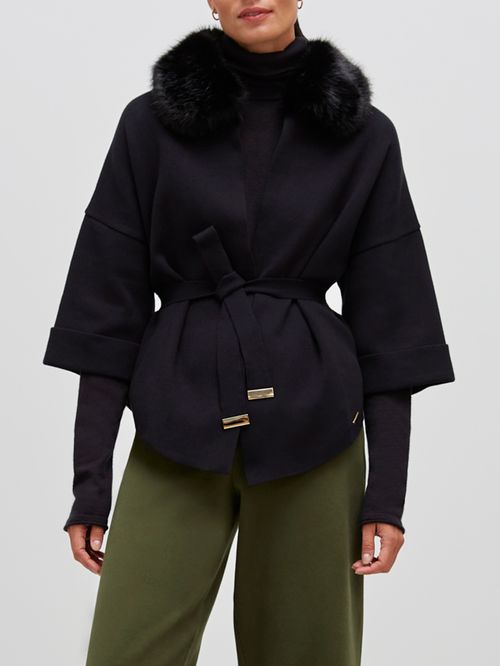 Capa Com Gola de Pele Preto