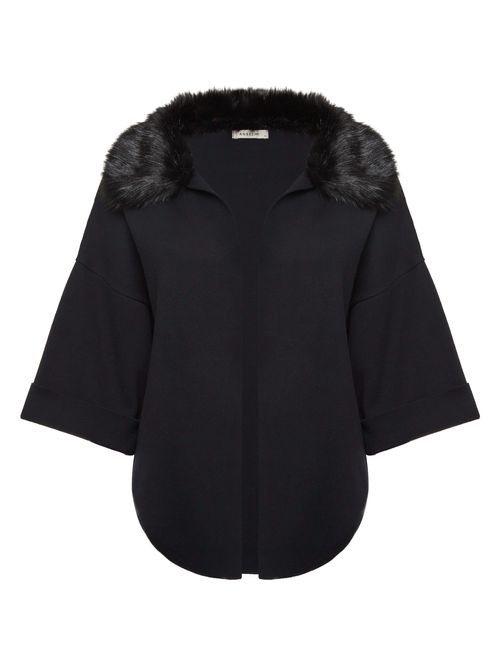 Capa Com Gola de Pele Preto