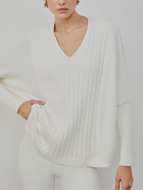 Blusa Ampla Detalhe Canelado Off White