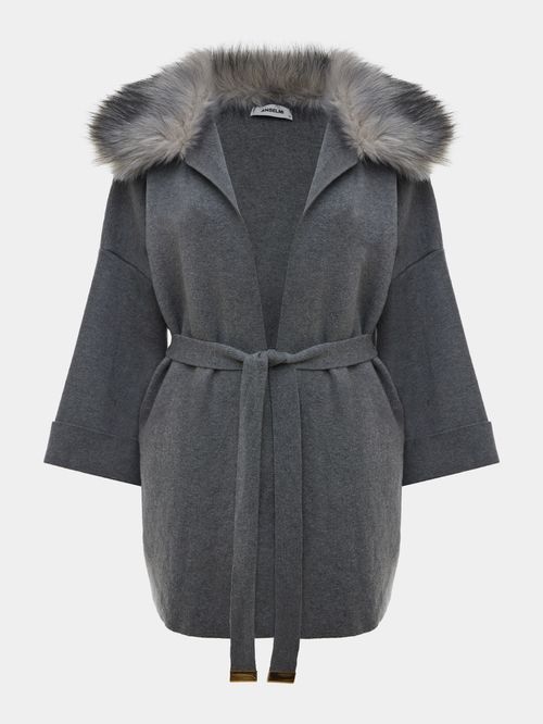 Capa Com Gola de Pele Cinza