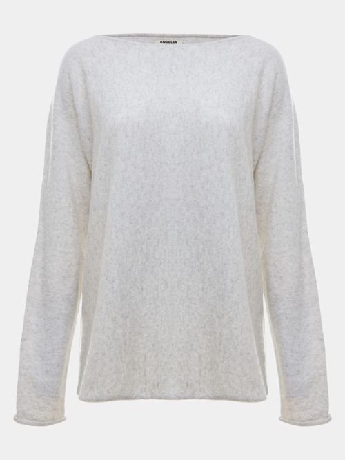 100% Cashmere Boat Neck Sweater Grey