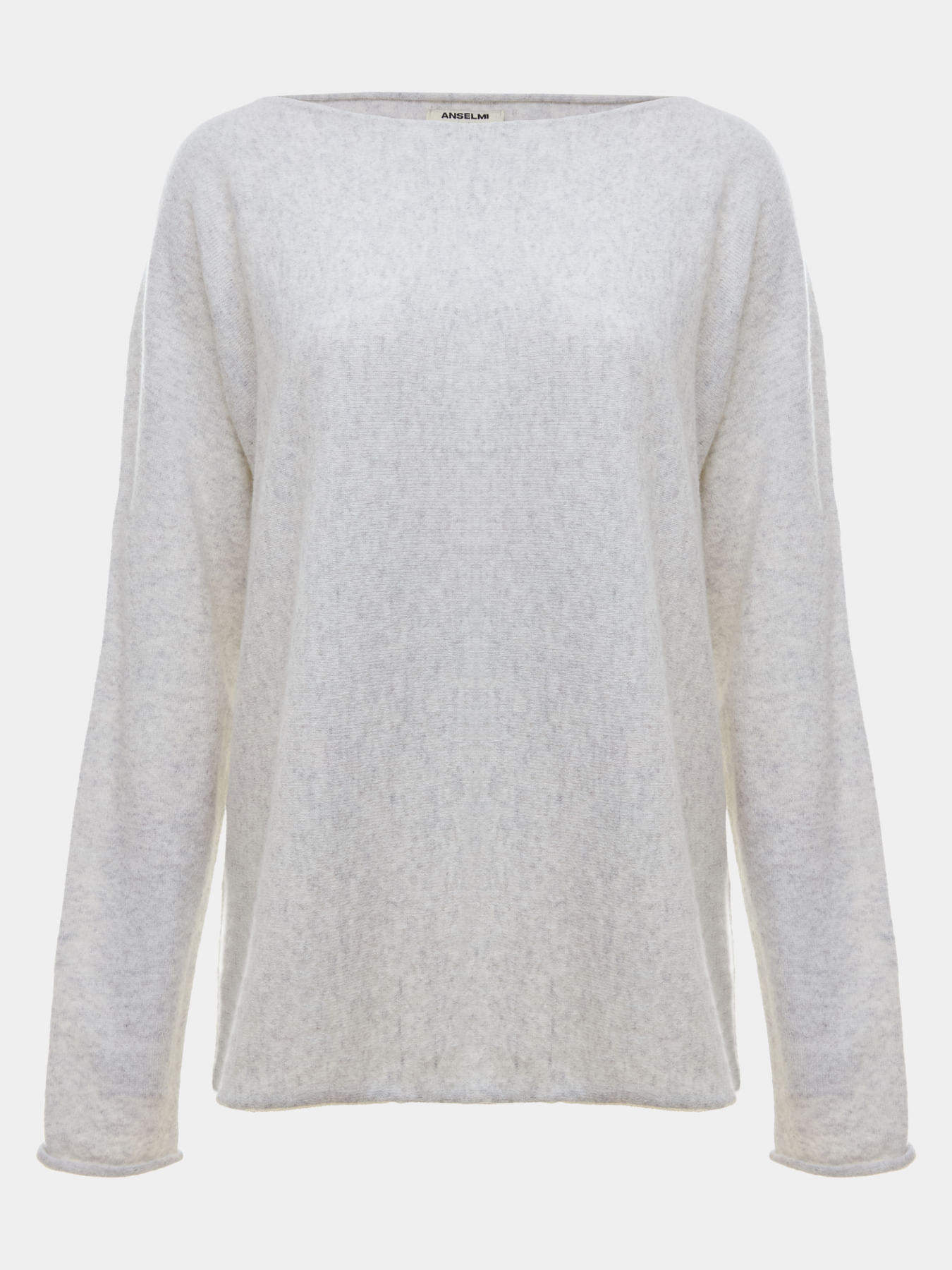 Suéter 100% Cashmere Gola Canoa Cinza - Anselmi