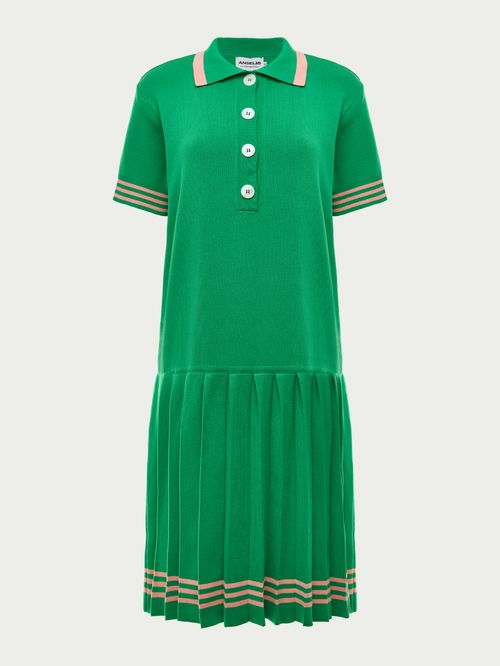 Anselmi + Ucha Meirelles Green/Pink Polo Neck Short Dress