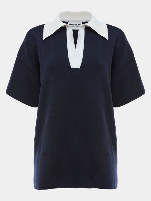 Blusa Contraste Anselmi + Ucha Meirelles Azul Meia Noite