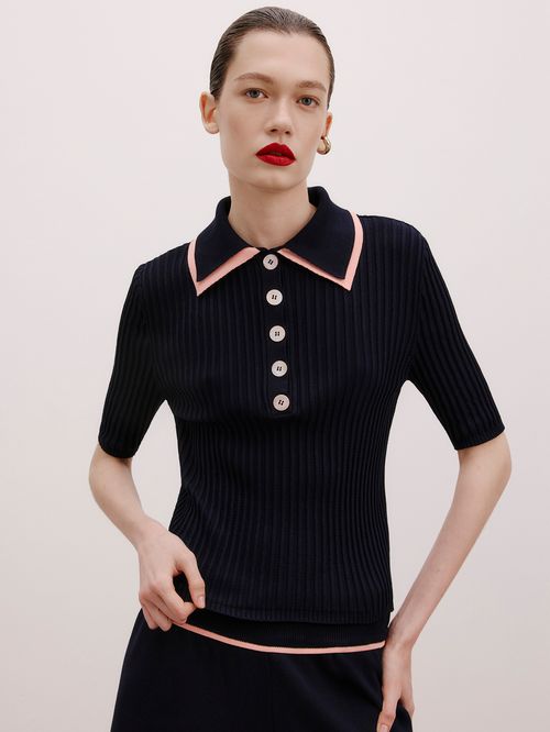 Anselmi Double Collar Polo Shirt + Ucha Meirelles Midnight Blue/Rose