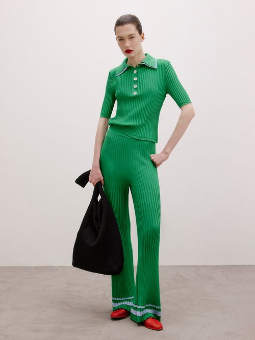 Anselmi + Ucha Meirelles Citrus Green Striped Ribbed Pants