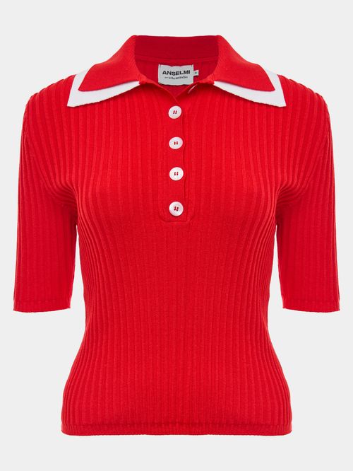 Anselmi + Ucha Meirelles Red Double Collar Polo Shirt
