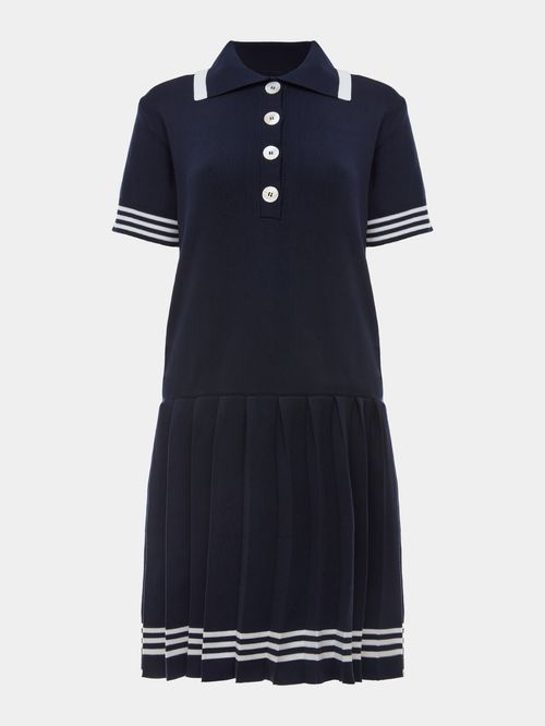 Vestido Curto Gola Polo Anselmi + Ucha Meirelles Azul Meia Noite