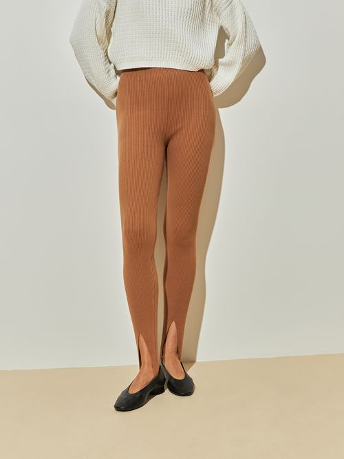 Camel Ribbed Fuseau Trousers
