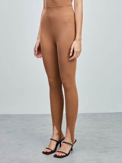 Camel Ribbed Fuseau Trousers