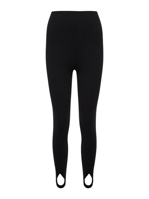 Rib-Knit Stirrup Leggings 46667 Black
