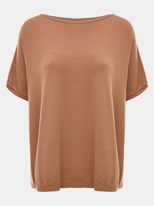 T-Shirt Ampla Decote Canoa Camelo