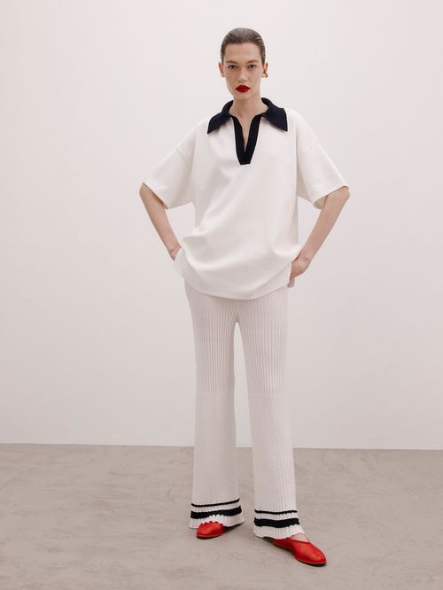 Calça Canelada Listras Anselmi + Ucha Meirelles Off White