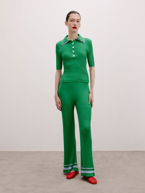 Anselmi + Ucha Meirelles Citrus Green Striped Ribbed Pants