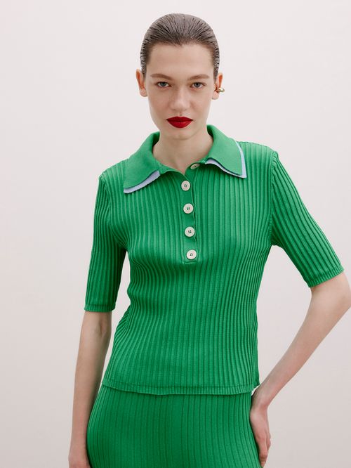 Anselmi + Ucha Meirelles Double Collar Polo Shirt Citrus Green