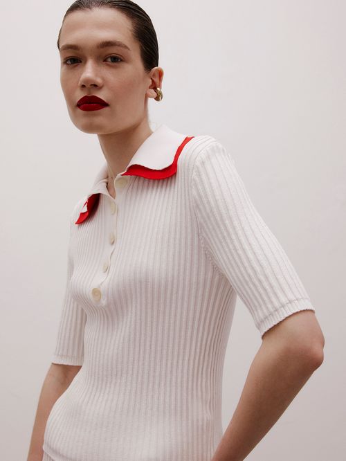 Polo Gola Dupla Anselmi + Ucha Meirelles Off White/Vermelho