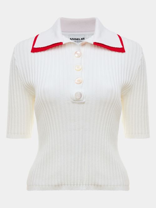 Polo Gola Dupla Anselmi + Ucha Meirelles Off White/Vermelho