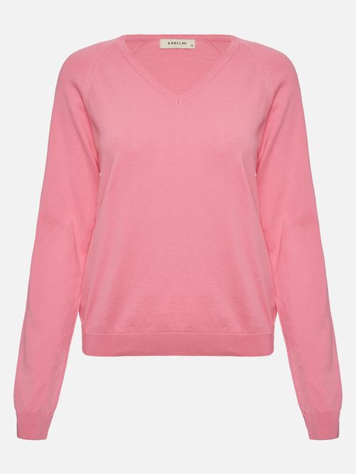 Suéter Básico Gola em V Rosa