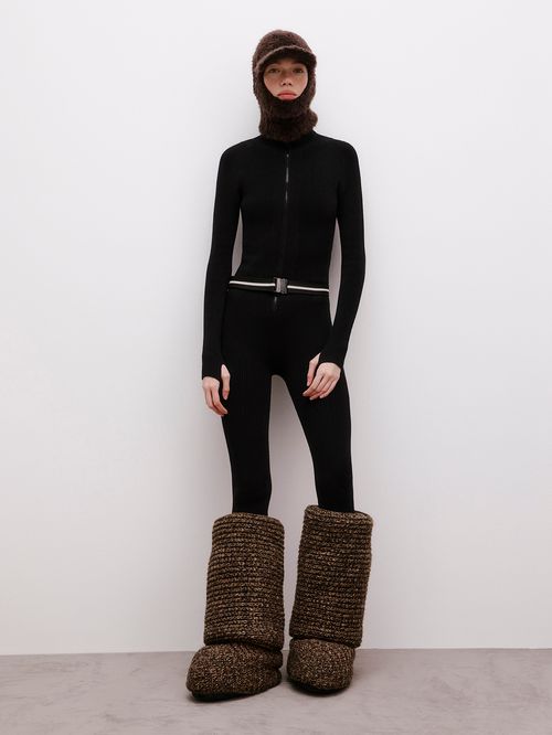 Sporty Black Ribbed Jumpsuit