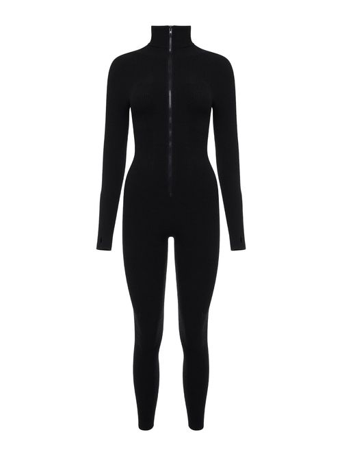 Sporty Black Ribbed Jumpsuit