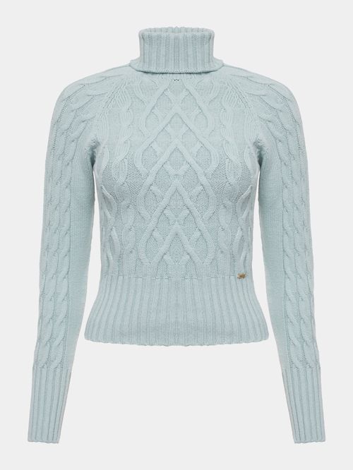 Blusa Mix de Tramas com Gola Alta Verde Água