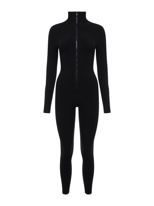 Sporty Ribbed Jumpsuit in Black Merino Wool