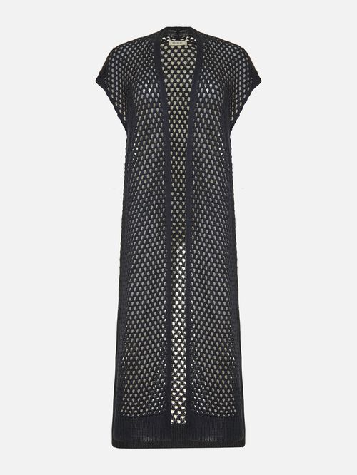 Navy Blue Open Weave Maxi Vest