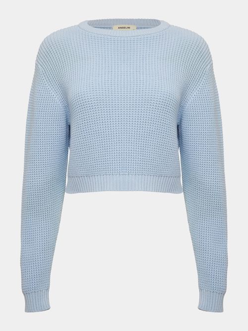 Blusa Básica Ponto Vazado Azul Gelo