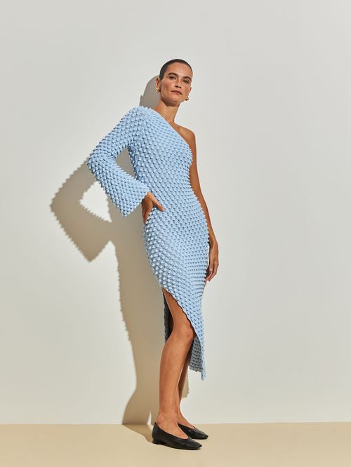 Vestido Assimétrico Colméia  Azul classic