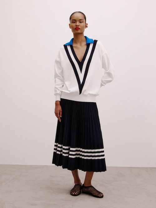 Anselmi Neo Navy Pleated Skirt + Ucha Meirelles Midnight Blue