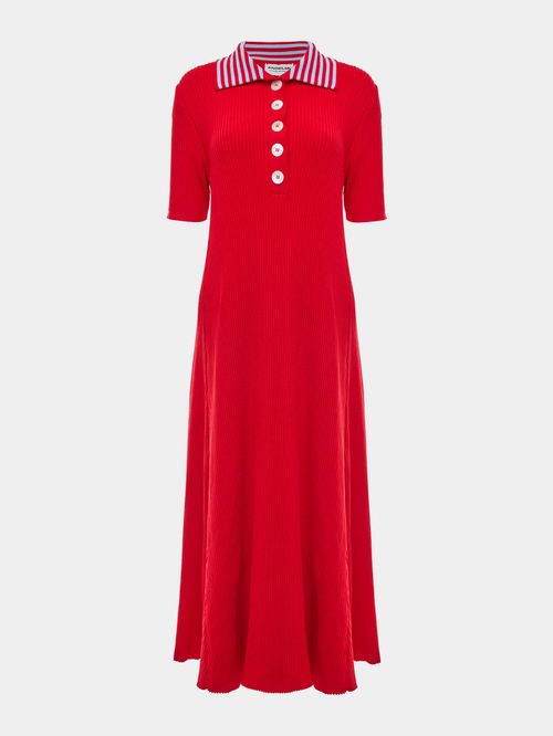 Vestido Midi Gola Polo Anselmi + Ucha Meirelles Vermelho