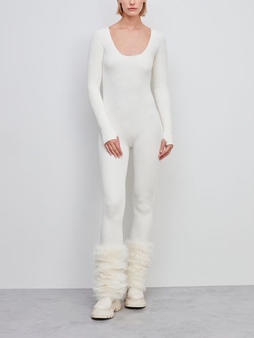 Macacão Canelado Decote em U Off White