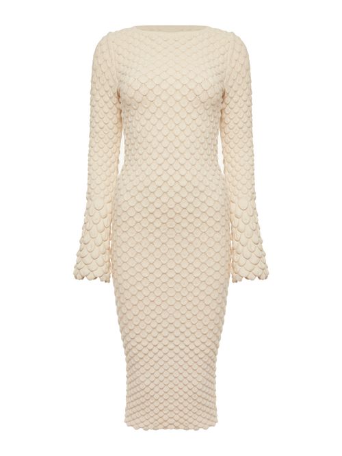 Vestido Midi Mini Escamas Aberto Cru