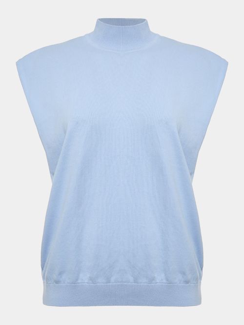 Ice Blue Chimney Neck Tank Top