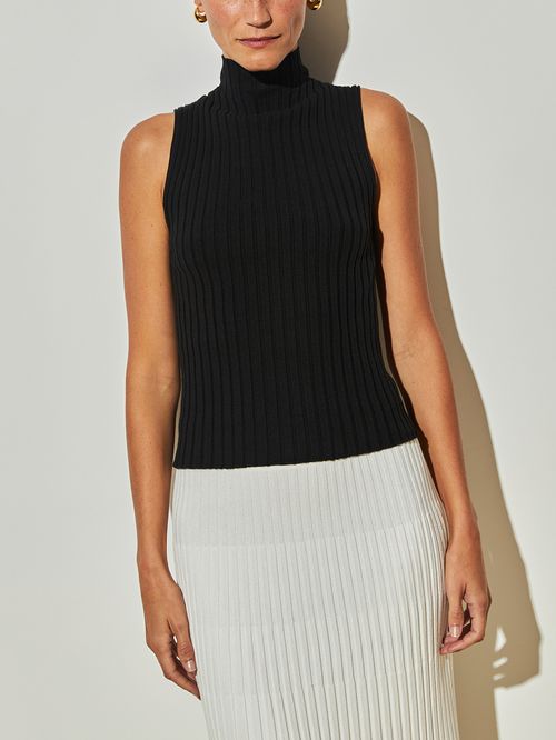 Black Chimney Neck Ribbed Tank Top