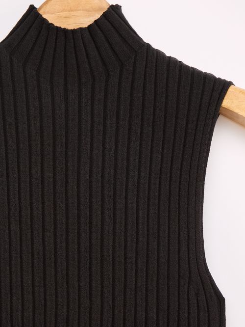 Black Chimney Neck Ribbed Tank Top