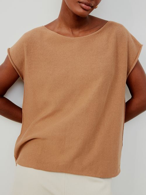 Camel Boat Neck Wide Blouse
