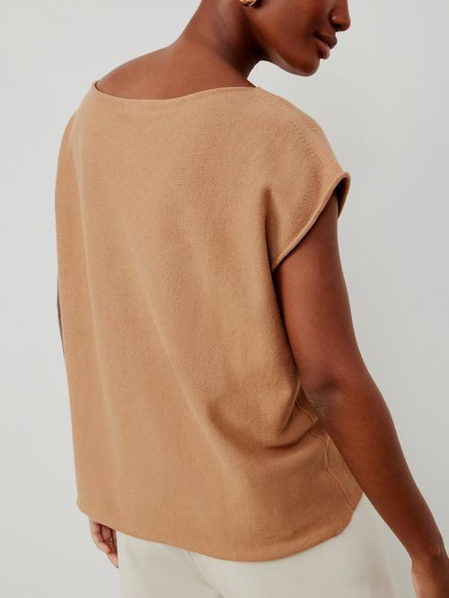 Camel Boat Neck Wide Blouse