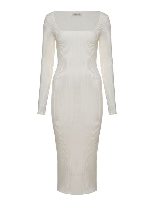 Vestido Midi com Decote Quadrado Off White