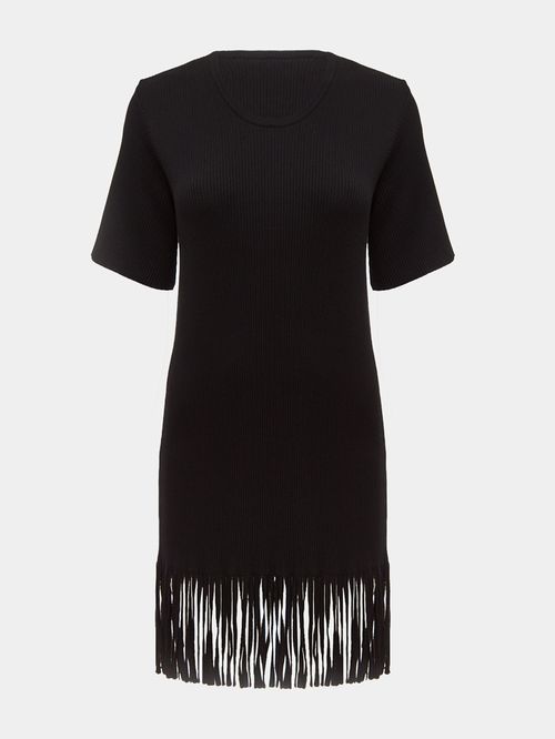 Vestido Canelado Franjas Preto